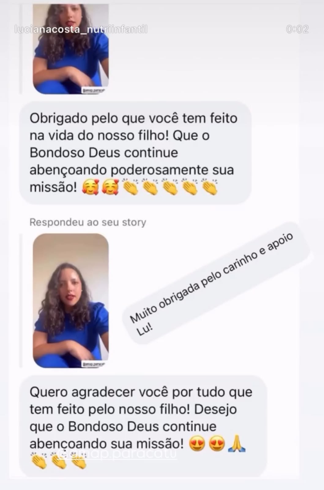 Mensagem de gratidão de cliente à Luciana