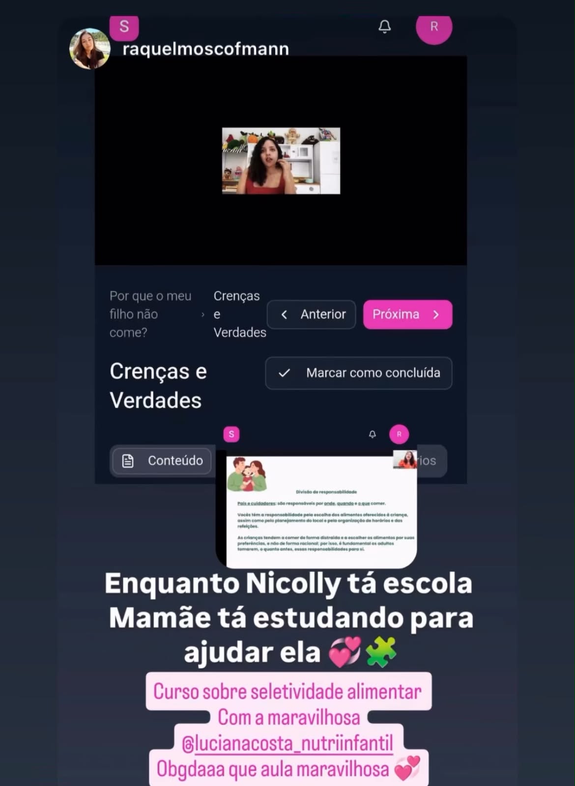Depoimento de mãe — story de cliente estudando o método